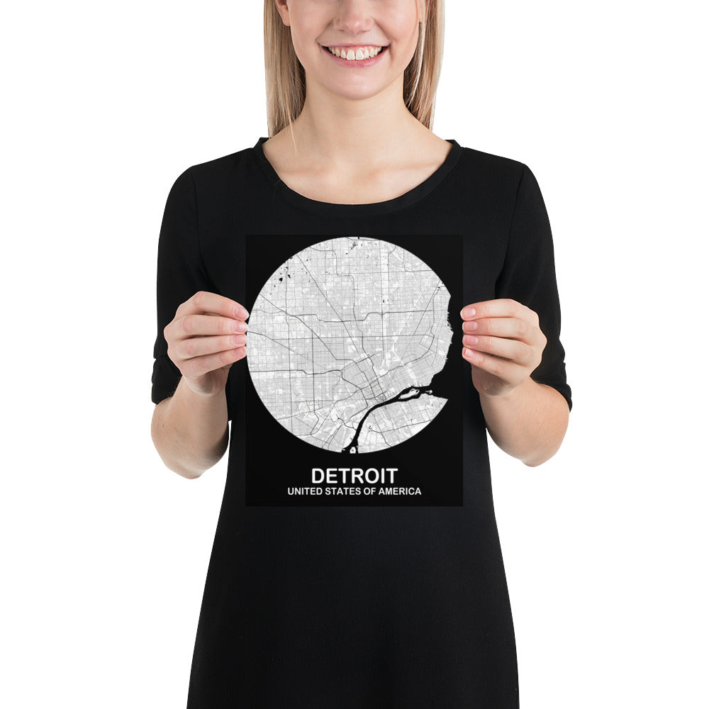 Detroit Circular White Paper Map