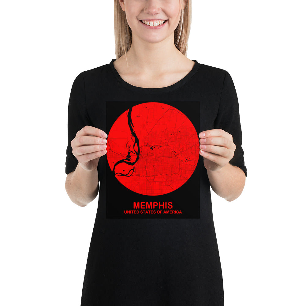 Memphis Circular Red Paper Map