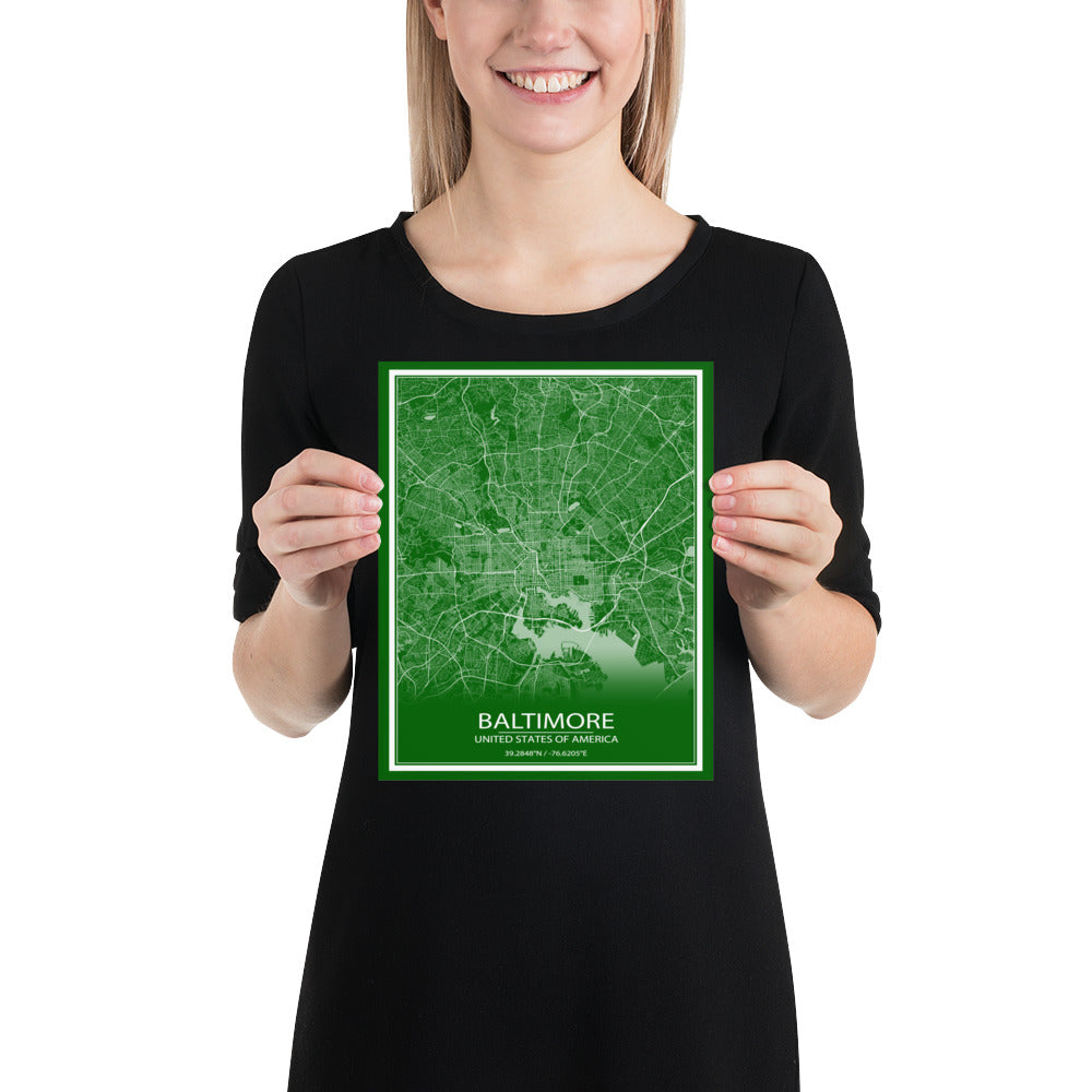 Baltimore Green and White Paper Map